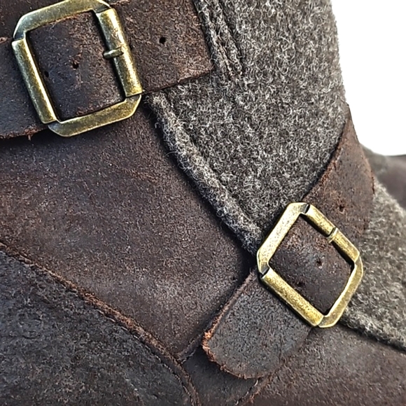 Born Kore Nubuck Leather & Wool Brown Buckle Detail Side Zip Mid Calf Boot - Picture 6 of 16
